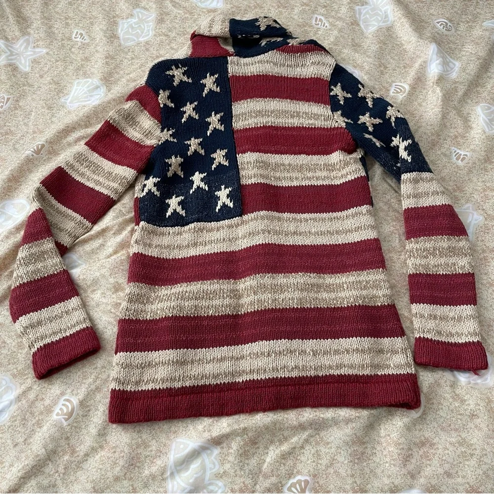 Women’s Polo Ralph Lauren American Flag Chunky Knit Cardigan Sweater Size SP - Picture 2 of 14
